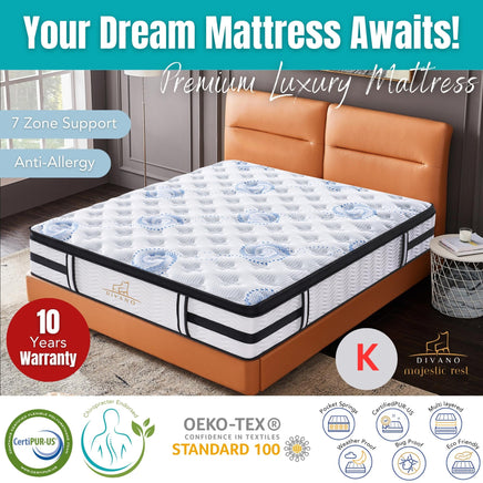 Majestic Rest King Size 7 Zones Luxury Premium Firm Pocket Spring 34cm Mattress - ElectronX Plus