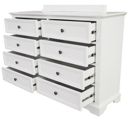 Celosia Dresser 8 Chest of Drawers Bedroom Acacia Timber Storage Cabinet - White - ElectronX Plus