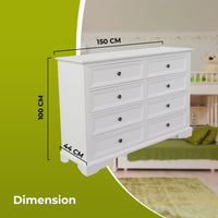 Celosia Dresser 8 Chest of Drawers Bedroom Acacia Timber Storage Cabinet - White - ElectronX Plus