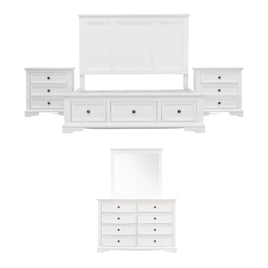 Celosia 5pc King Bed Frame Bedroom Suite Bedside Dresser Mirror Package - White - ElectronX Plus