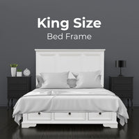 Celosia 4pc King Bed Frame Bedroom Suite Timber Bedside Tallboy Package - White - ElectronX Plus