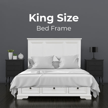 Celosia 4pc King Bed Frame Bedroom Suite Timber Bedside Tallboy Package - White - ElectronX Plus