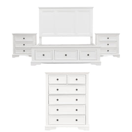 Celosia 4pc Queen Bed Frame Bedroom Suite Timber Bedside Tallboy Package - White - ElectronX Plus