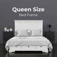 Celosia 4pc Queen Bed Frame Bedroom Suite Timber Bedside Tallboy Package - White - ElectronX Plus