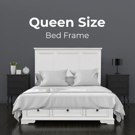 Celosia 4pc Queen Bed Frame Bedroom Suite Timber Bedside Tallboy Package - White - ElectronX Plus