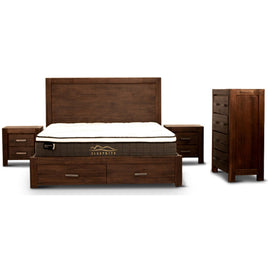 Comfortis 4pc Queen Bed Frame Suite Bedside Tallboy Furniture Package - Walnut - ElectronX Plus