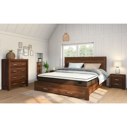 Comfortis 4pc Queen Bed Frame Suite Bedside Tallboy Furniture Package - Walnut - ElectronX Plus