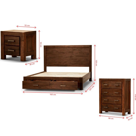 Comfortis 4pc Queen Bed Frame Suite Bedside Tallboy Furniture Package - Walnut - ElectronX Plus