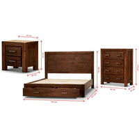 Comfortis 4pc King Bed Frame Suite Bedside Tallboy Furniture Package - Walnut - ElectronX Plus