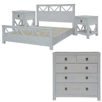 Myer 4pc Double Bed Suite Bedside Tallboy Bedroom Furniture Package White Wash - ElectronX Plus