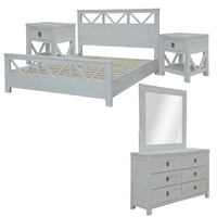 Myer 5pc King Bed Suite Bedside Dresser Bedroom Furniture Package White Wash - ElectronX Plus