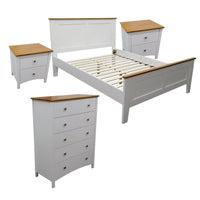 Lobelia 4pc Double Bed Suite Bedside Tallboy Bedroom Furniture Package - White - ElectronX Plus