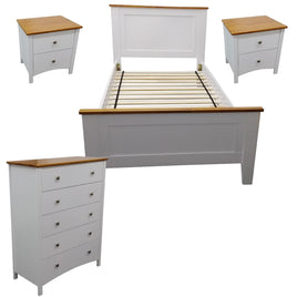 Lobelia 4pc King Single Bed Suite Bedside Tallboy Bedroom Furniture Package -Wht - ElectronX Plus