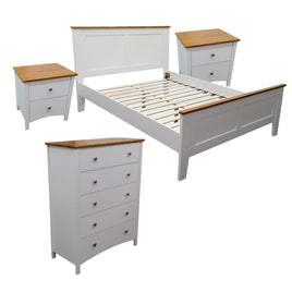 Lobelia 4pc Queen Bed Suite Bedside Tallboy Bedroom Furniture Package - White - ElectronX Plus