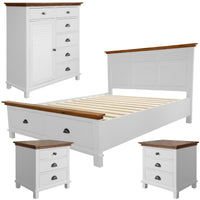 Virginia 4pc King Bed Suite Bedside Tallboy Bedroom Furniture Package - White - ElectronX Plus