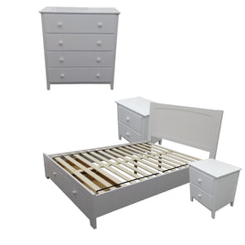 Wisteria 4pc Double Bed Suite Bedside Tallboy Bedroom Set Furniture Package -WHT - ElectronX Plus