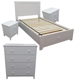 Wisteria 4pc King Single Bed Suite Bedside Tallboy Bedroom Furniture Package Set - ElectronX Plus