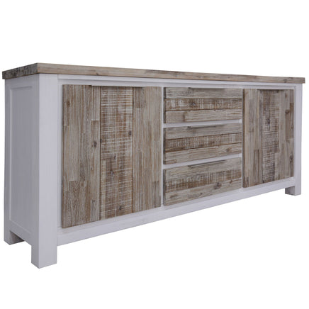 Plumeria Buffet Table 200cm 2 Door 3 Drawer Solid Acacia Timber - White Brush - ElectronX Plus