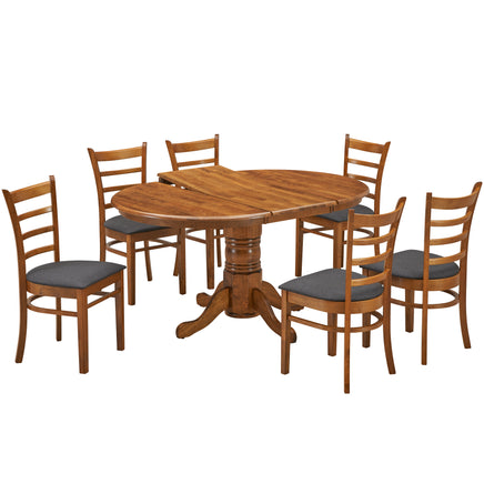 Linaria 7pc Dining Set 150cm Extendable Pedestral Table 6 Timber Chair - Walnut - ElectronX Plus