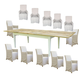 Lavasa 13pc Dining Set Extendable Mango Wood Table 210-310cm 12 Carver Chair - ElectronX Plus