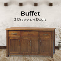 Birdsville Buffet Table 161cm 4 Door 3 Drawer Solid Mt Ash Timber Wood - Brown - ElectronX Plus