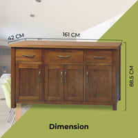 Birdsville Buffet Table 161cm 4 Door 3 Drawer Solid Mt Ash Timber Wood - Brown - ElectronX Plus