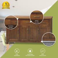 Birdsville Buffet Table 161cm 4 Door 3 Drawer Solid Mt Ash Timber Wood - Brown - ElectronX Plus