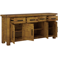 Teasel Buffet Table 191cm 4 Door 4 Drawer Solid Pine Timber Wood - Rustic Oak - ElectronX Plus