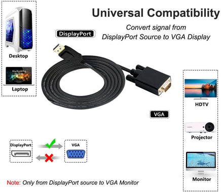 1.8M Display Port DP Male To VGA/M Cable Converter Connector Adaptor - ElectronX Plus