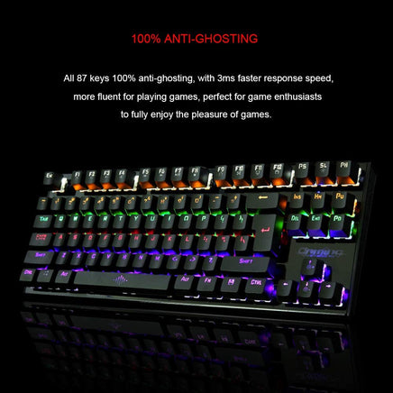 Mechanical Gaming Keyboard Green Switches 87 Keys LED Backlight PC and Laptop - ElectronX Plus