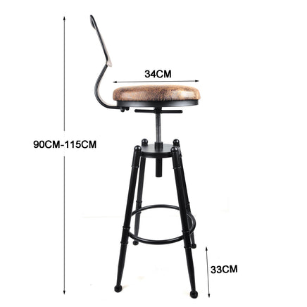 2x Vintage Industrial Rustic Bar Stool Kitchen Stool Swivel Chair Counter Height - ElectronX Plus