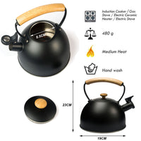 3 Liter Tea Whistling Kettle Stainless Steel Modern Whistling Tea Pot for Stovetop Black - ElectronX Plus