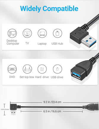 USB 3.0 Angle Male to Female Extension Cable Convertor Adapter Extender Cord Right Angle - ElectronX Plus