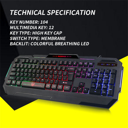 Rainbow Backlit Gaming Keyboard 19 Game Anti Ghosting Keys USB 2.0 Interface AU - ElectronX Plus