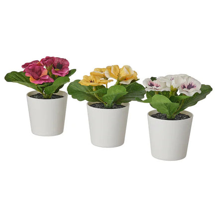 3 Pack of Artificial Spring Bright Colours Potted Plants in White Plastic 6cm Pot Interior Decoration - ElectronX Plus