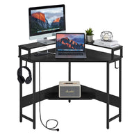 Casadiso L-Shaped Computer Desk with Charging Station, Black Gaming Desk with Built-in Power Board - (Casadiso Albali Pro) - ElectronX Plus