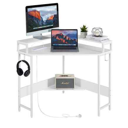 Casadiso L-Shaped Corner Desk with Built-In Power Board, White Gaming Desk with Charging Station (Casadiso Albali Pro) - ElectronX Plus