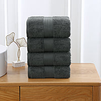 Linenland 4 Piece Cotton Bath Towels Set - Charcoal - ElectronX Plus