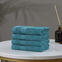 Linenland Bath Towel Set - 4 Piece Cotton Washcloths - Blue - ElectronX Plus