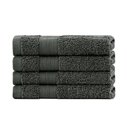 Linenland Bath Towel Set - 4 Piece Cotton Washcloths - Charcoal - ElectronX Plus