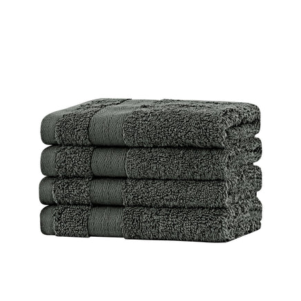 Linenland Bath Towel Set - 4 Piece Cotton Washcloths - Charcoal - ElectronX Plus