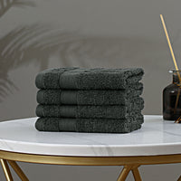 Linenland Bath Towel Set - 4 Piece Cotton Washcloths - Charcoal - ElectronX Plus