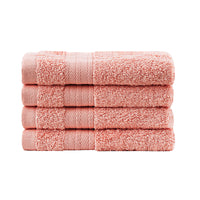 Linenland Bath Towel Set - 4 Piece Cotton Washcloths - Coral - ElectronX Plus