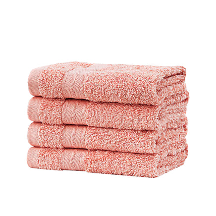 Linenland Bath Towel Set - 4 Piece Cotton Washcloths - Coral - ElectronX Plus