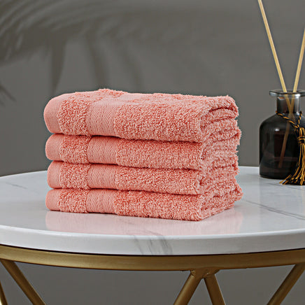 Linenland Bath Towel Set - 4 Piece Cotton Washcloths - Coral - ElectronX Plus