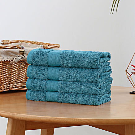 Linenland Bath Towel 4 Piece Cotton Hand Towels Set - Blue - ElectronX Plus