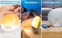 Sunrise Alarm Clock Wake Up Light 7 Sounds, Dual Alarms, Snooze, FM Radio - ElectronX Plus