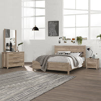 4 Pieces Bedroom Suite Natural Wood Like MDF Structure Double Size Oak Colour Bed, Bedside Table & Dresser - ElectronX Plus