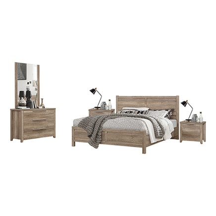 4 Pieces Bedroom Suite Natural Wood Like MDF Structure Double Size Oak Colour Bed, Bedside Table & Dresser - ElectronX Plus