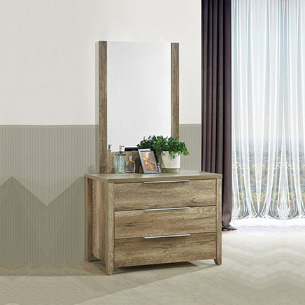 4 Pieces Bedroom Suite Natural Wood Like MDF Structure Double Size Oak Colour Bed, Bedside Table & Dresser - ElectronX Plus